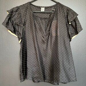 Maison Scotch Polka Dot Ruffle Sleeve Blouse – black/ivory - M